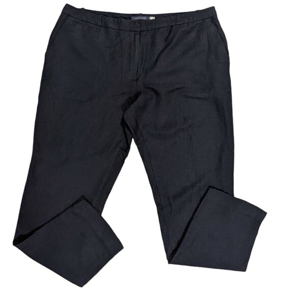 Tommy Hilfiger Straight Leg Pants Women 12 Mid-Rise Dark Blue Linen Blend i75 - Picture 3 of 10